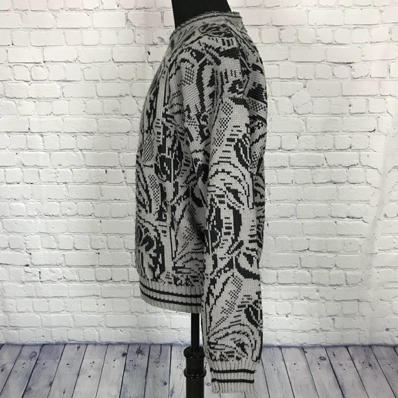 Vintage 80s Atlas Gray Black Sweater | Made in USA | Size X-Large - Picture 3 of 6